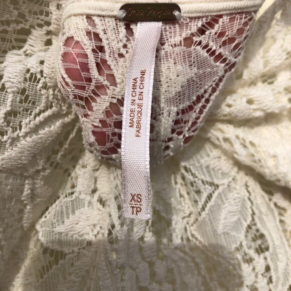 Free People Anthropologie Mini Dress Lace Cream Shake It Up 3/4 Sleeve - Picture 10 of 11
